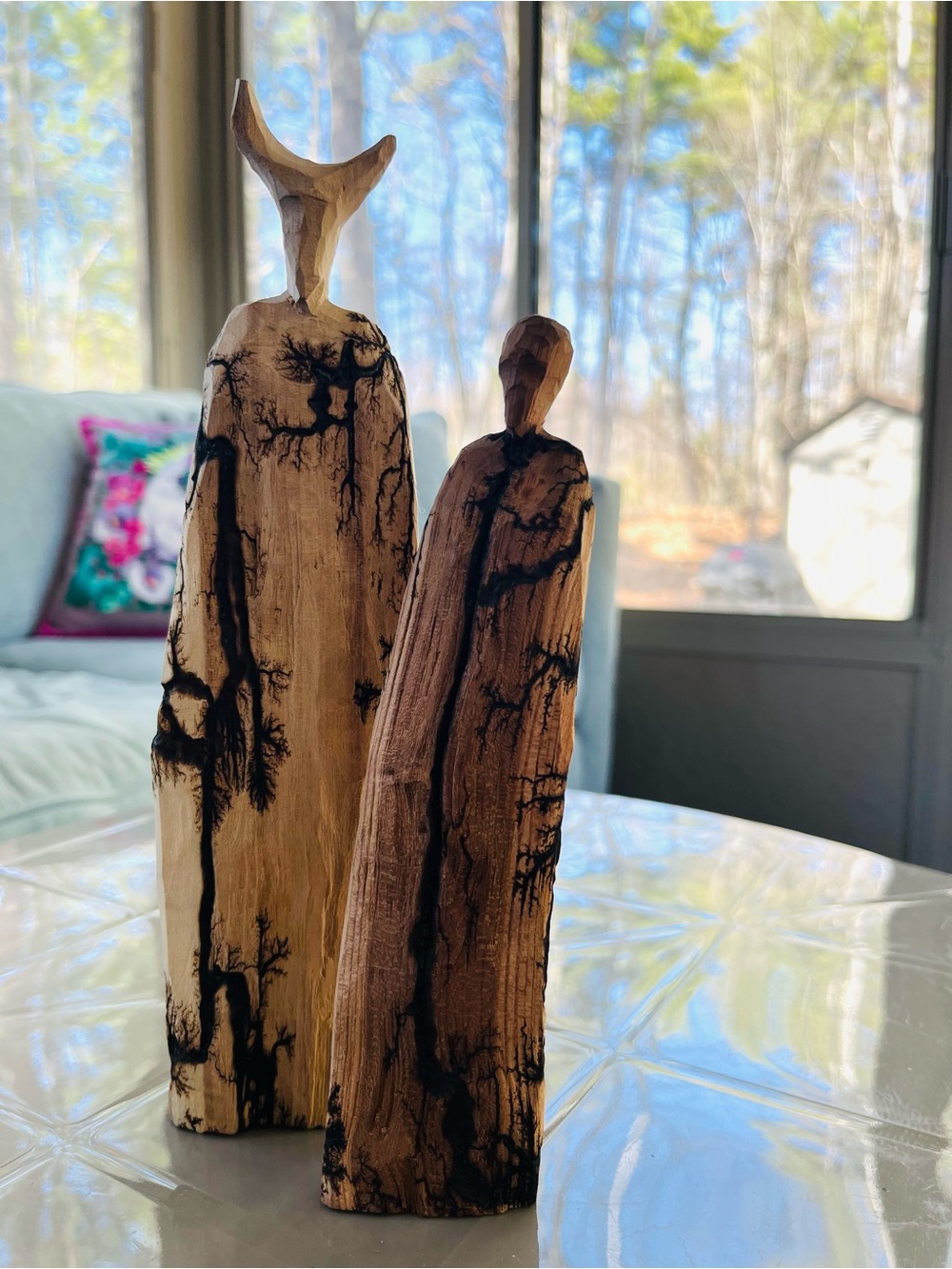 Handcrafted Natural Wood Figurine Set - Rustic Brown & Cream Home Art